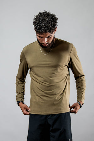 Men's Terra Recovery Field Shirt by Hot Trend Vault, long sleeve performance shirt in amber, designed for outdoor activity and comfort.