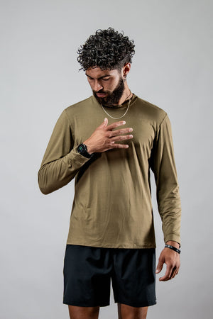 Men's Timber Performance Terra Recovery Field Shirt by Hot Trend Vault, long sleeve shirt in amber with functional outdoor styling.