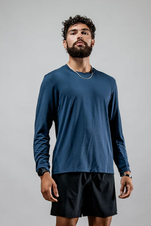 Men's Terra Recovery Field Shirt in deep blue from Hot Trend Vault, long sleeve design ideal for recovery and movement.