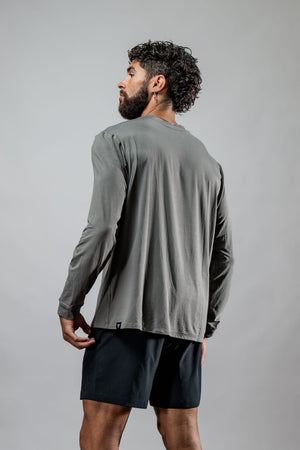 Men's Terra Recovery Field Shirt in stone gray, long sleeve crewneck, from Hot Trend Vault, featuring a casual, rugged outdoor style.