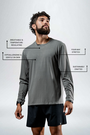 Men's Terra Recovery Field Shirt in stone gray, long sleeve crewneck by Hot Trend Vault, showcasing a casual, rugged design.