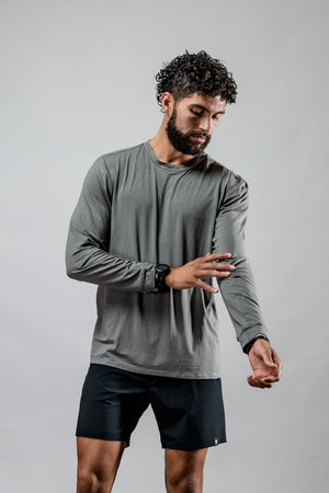 Men's Terra Recovery Field Shirt in stone gray with long sleeves and crewneck, by Hot Trend Vault.