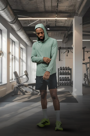 Men's Terra Recovery Element Hoodie Shirt in low light olive, made by Hot Trend Vault, featuring a casual hoodie with a relaxed fit.