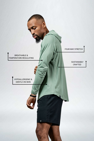 Men's Terra Recovery Element Hoodie Shirt in low light olive by Hot Trend Vault, showing the hoodie with a relaxed fit and casual style.