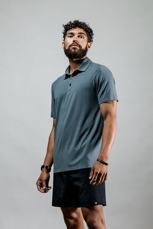 Men's Terra Recovery Polo in Ash Gray from Hot Trend Vault, showcasing a comfortable, stylish men's polo shirt.