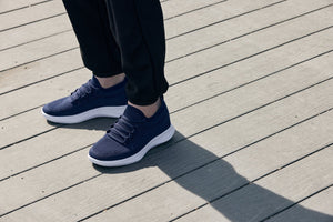 Hot Trend Vault CALTO QA063 navy knitted sneakers with white sole and 2.4-inch lift, athletic design, lightweight and comfortable.