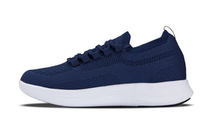 Hot Trend Vault CALTO QA063 navy knitted sneakers with white sole and 2.4-inch lift, athletic lightweight footwear.
