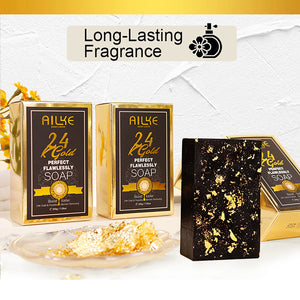 Close-up of AILKE 24K Gold Collagen Whitening serum bottle by Hot Trend Vault with gold accents and sleek packaging.