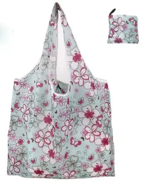 Large eco-friendly foldable tote bag by Hot Trend Vault, reusable shopping bag for women with case, stylish and lightweight.