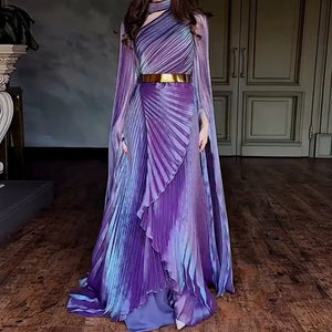 Elegant Party Dress for Women Temperament Fashion 2025 Fall Winter New Batwing Sleeve Shawl Split Vestidos Evening Long Dresses