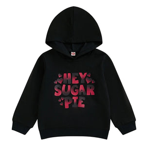 4-7Years Kids Girls Boys Hoodies Letter Heart Print Hooded Long Sleeve Pullovers Valentine's Day Clothes Spring Sweatshirts