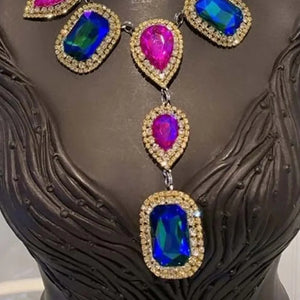 Stonefans Exaggerated Teardrop Necklace and Earrings Set Bride Jewelry Sets for Women Choker Wedding Dress Fashion Crystal Party