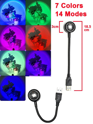 Hot Trend Vault USB Sunset Light Rainbow Projection Lamp projecting colorful sunset patterns for bedroom decor and selfies.