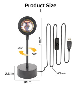 Hot Trend Vault USB Sunset Light Rainbow Projection Lamp for bedroom decor and selfies, showcasing vibrant rainbow light projection.