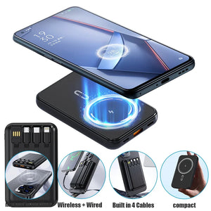 10000mAh Power Bank 15W Magnetic Fast Charging External Battery Wireless Charger with 4lines Cable for iPhone 15/14/13 xiaomi