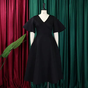 Elegant Dresses for Women V Neck Flare Sleeve High Waisted Pleated A Line Mid Calf Luxury Birthday Party Dinner Vestidos Mujer