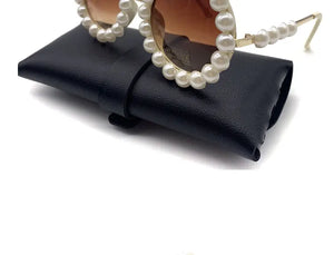Pearl round sunglasses for women and men with small oval vintage frame, luxury designer style by VICKICOCO