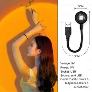 Hot Trend Vault Sunset Lamp Projector displaying rainbow light for romantic ambiance, USB-powered night light.