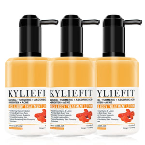 AILKE organic turmeric skin care set for all skin types, featuring brightening, toning, and acne-clearing products, in sleek packaging.