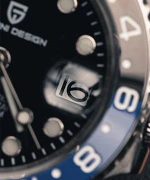 Luxury PAGANI DESIGN GMT men's watch with sapphire crystal, automatic movement, 40mm case, in a sleek black finish.