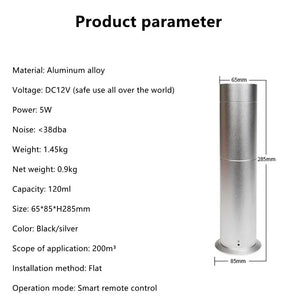 Hot Trend Vault LuxPerfume column aroma diffuser with 120ml capacity, metal finish, smart touch control for home, office, and hotel use.