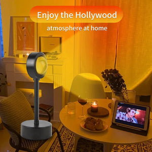 USB sunset rainbow projection lamp by Hot Trend Vault, casting colorful rainbow patterns ideal for bedroom decor and selfies.