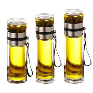 Hot Trend Vault reusable tea water bottle with glass infuser for adults, showcasing the sleek design and infusing tea leaves.