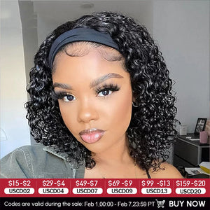 Hot Trend Vault Yarra Brazilian Kinky Curly Remy headband wig for women, showcasing the textured, kinky curly hair style.