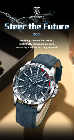 Men's luxury waterproof quartz leather watch with date from Hot Trend Vault, stylish accessories with a sleek design.
