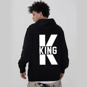 New Fashion Couple Hoodies King Queen Printed Hooded Seatshirts Streetwear Casual Pullover Tops Lovers Valentine's Day Hoodies