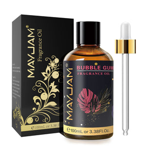 Mayjam 100ml premium fragrance oil by Hot Trend Vault featuring Sea Breeze, Coconut, Vanilla, Coffee, and Bubble Gum with dropper.