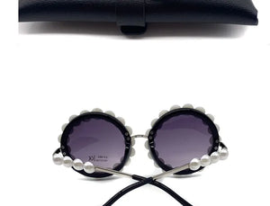Pearl round sunglasses for women and men with small oval vintage frame, luxury designer style from VICKICOCO.