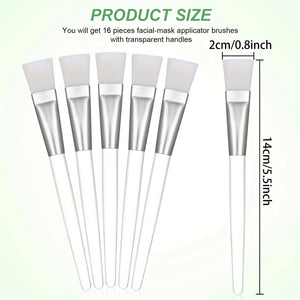 Hot Trend Vault facial mask brush set with 16 soft bristle skincare tools for all skin types, displayed in a compact case.