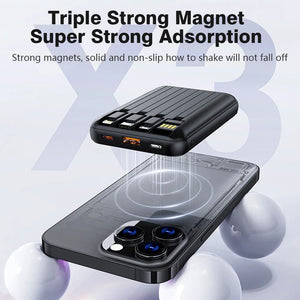 10000mAh Power Bank 15W Magnetic Fast Charging External Battery Wireless Charger with 4lines Cable for iPhone 15/14/13 xiaomi