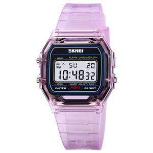 SKMEI 2056 waterproof unisex digital countdown watch with date display, worn by a person showing the watch on their wrist
