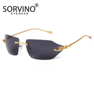 SORVINO Retro Leopard Sunglasses For Women Men 2024 New Classic Metal Gold Polygon Rimless Gradient Brand Fashion Glasses UV400