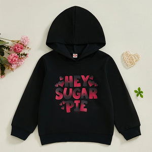4-7Years Kids Girls Boys Hoodies Letter Heart Print Hooded Long Sleeve Pullovers Valentine's Day Clothes Spring Sweatshirts