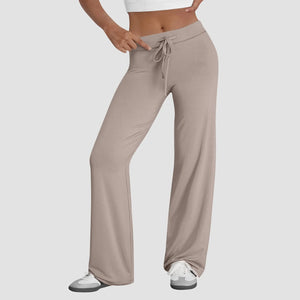 Activewear Women Wide Leg Pants Casual Cotton Yoga Pants With Pockets High Waist Drawstring Baggy Sweatpants Flare Leggings