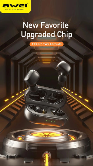 Awei T13 Pro Bluetooth 5.3 Earphone Wireless Bluetooth Headset In-Ear TWS Earbuds With Mic HiFi Bass Stereo Gaming Headphones