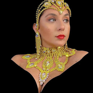 Stonefans Yellow Rhinestone Geometry Necklace Earrings Set for Women Party Exaggerate Large Crystal Jewelry Set Accessoires Gift