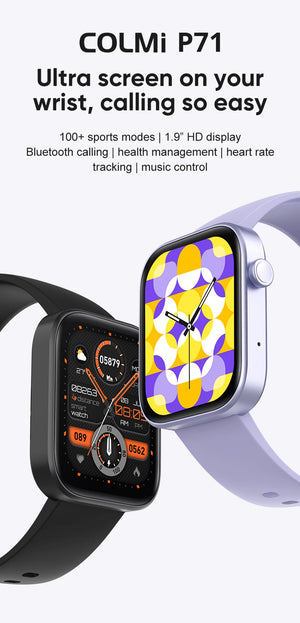 Hot Trend Vault COLMI P71 smartwatch with voice calling and health monitoring features, shown in a sleek unisex design.
