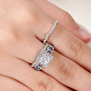 Newshe 3 Pcs Wedding Rings Set for Women 925 Silver 2.6Ct Princess Cut White Blue AAAAA CZ Luxury Bridal Engagement Jewelry