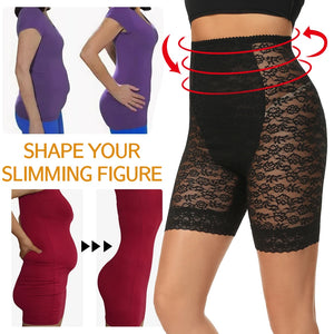 Hot Trend Vault Miss Moly high-waisted lace shapewear body shaper shorts with firm control for women, shown in black.