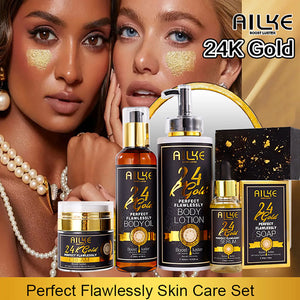 Close-up of AILKE 24K Gold Collagen Whitening cream jar by Hot Trend Vault, featuring gold accents and elegant packaging.