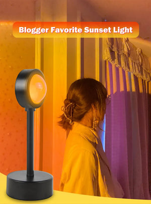 Hot Trend Vault USB sunset rainbow projection lamp for bedroom decor, ideal for selfies and ambient lighting.
