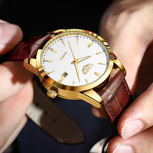 Men's LIGE leather chronograph watch with waterproof military design, featuring a black dial and stainless steel strap.
