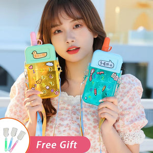 Portable Sport Plastic Drinking Kettle Cute Water Bottle For Girls 300ml Phone Model Straw Tumbler Kid Travel Cartoon Kawaii Cup