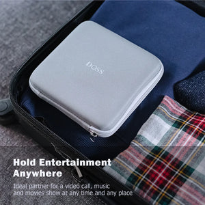 Hot Trend Vault DOSS wireless Bluetooth speaker with 15W charger, adjustable phone stand, and 8-hour playtime on a desk.