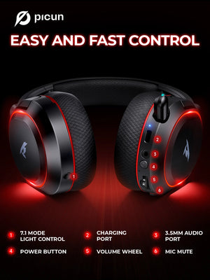 Picun G2 Wireless Gaming Headset Bluetooth 5.3 2.4G Headphones 7.1 Surround 5ms Low Latency ENC Mic for PC PS4 PS5 Phone Switch