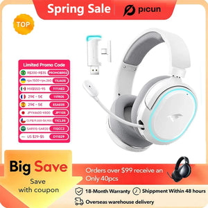 Picun G2 2.4GHz Bluetooth Wireless Gaming Headset For PC PS4 PS5 Phone Switch 5ms Low Latency 7.1 Surround Wired Headset ENC Mic